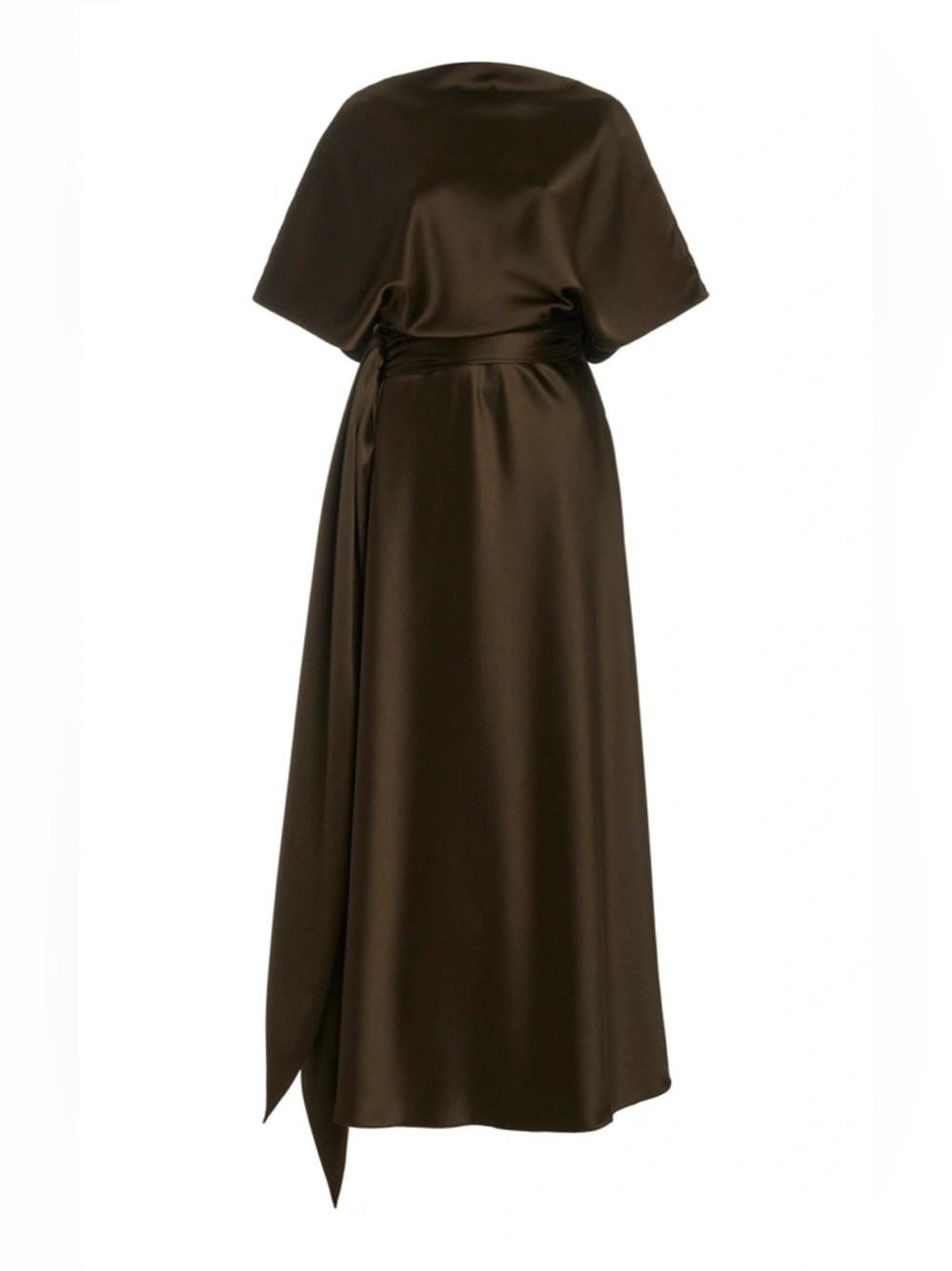 NWT New Brandon Maxwell Women's Draped Silk Maxi Dress Dark Olive Green Size 14